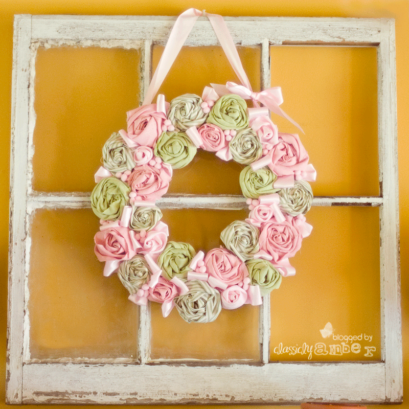 Super Easy Spring Wreath with pink and green fabric flowers image